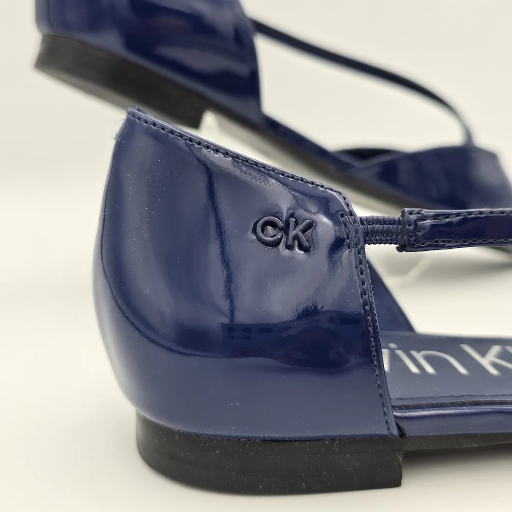 Calvin Klein Women's Sannie Pointy Toe Dress Flats, Blue Patent Leather, Sz 9.5M - Picture 2 of 11